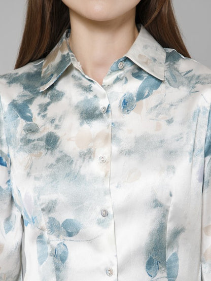 Abstract Casual Satin Shirt