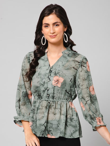 Printed Cinched Waist Top