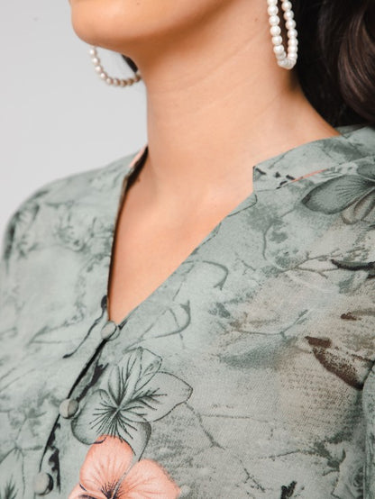 Printed Cinched Waist Top