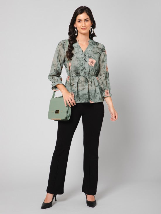Printed Cinched Waist Top