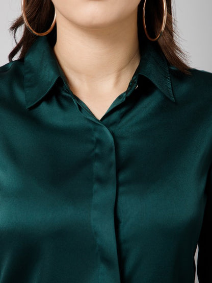 Concealed Placket Satin Shirt