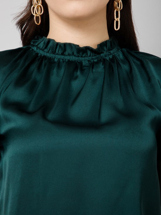 Frilled Neck Satin Top