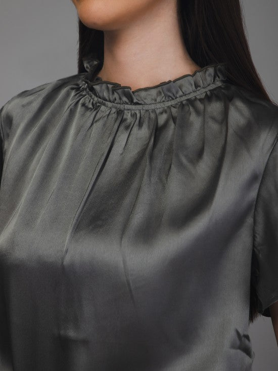 Grey Satin Top