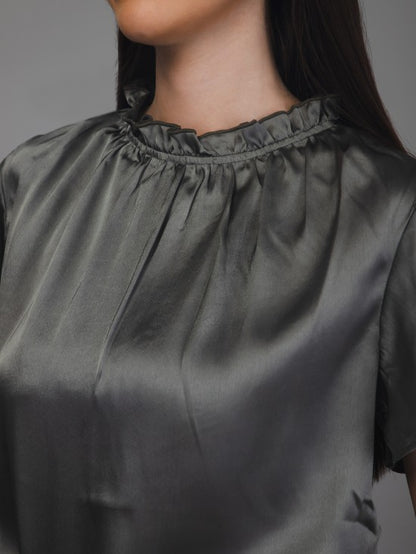 Grey Satin Top