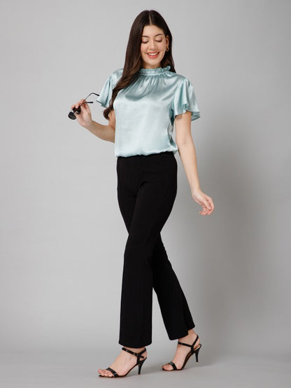 Frilled Neck Satin Top