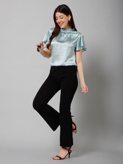 Frilled Neck Satin Top