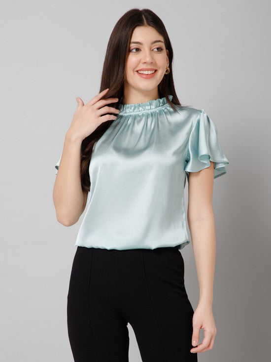 Frilled Neck Satin Top