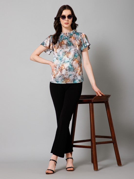 Short Sleeves Satin Top