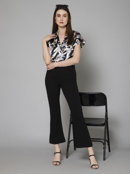 Abstract Casual Short Sleeves Satin Shirt