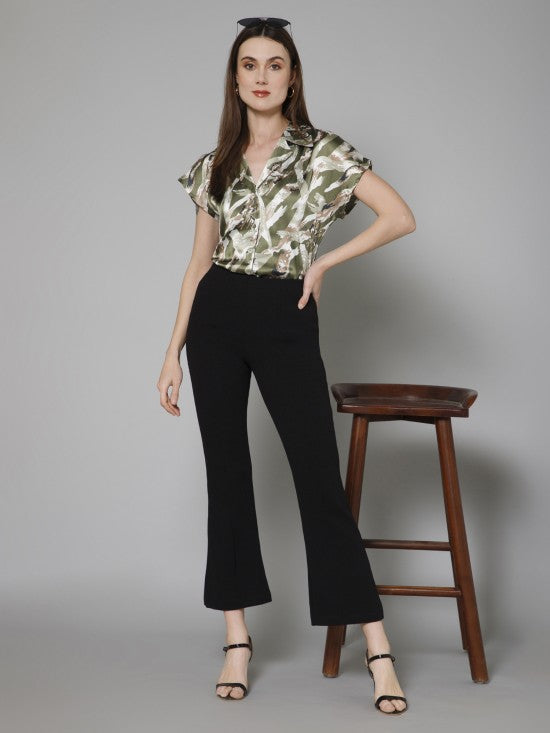 Abstract Casual Short Sleeves Satin Shirt