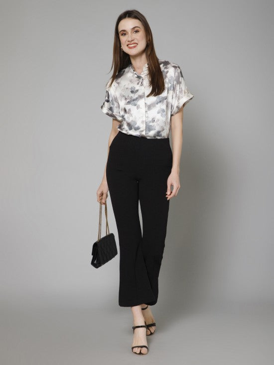 Abstract Casual Mandarin Collar Satin Shirt