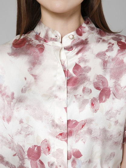 Abstract Casual Mandarin Collar Satin Shirt