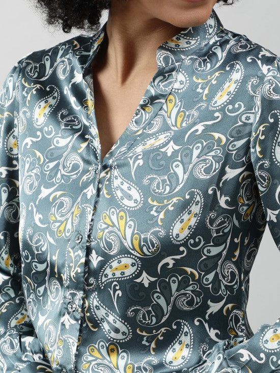 Band Collar Casual Satin Shirt