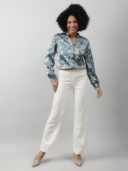 Band Collar Casual Satin Shirt