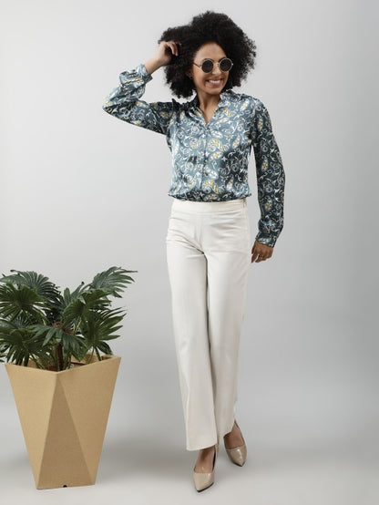 Band Collar Casual Satin Shirt