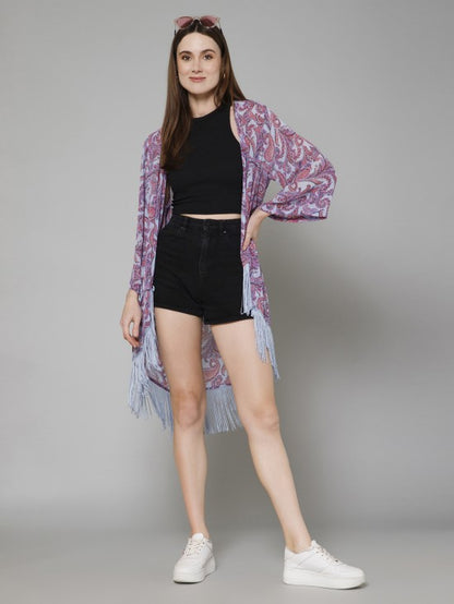 High-Low Casual Printed Kimono