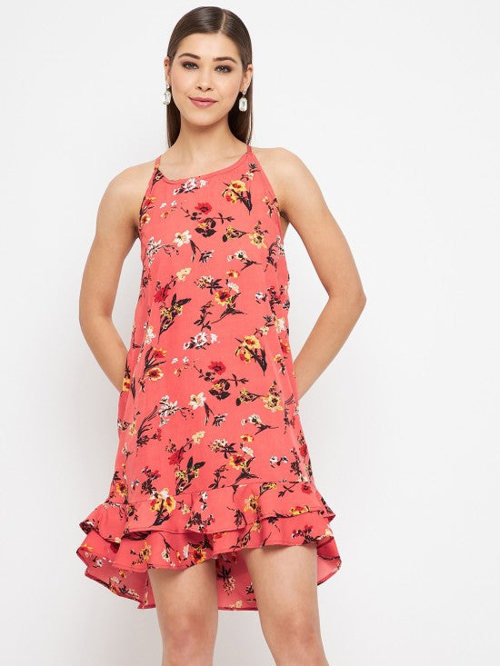 Printed cross back trapeze dress