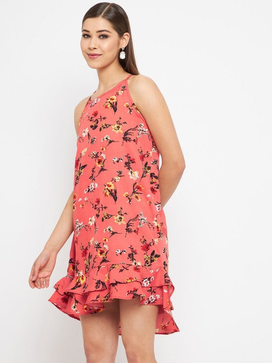 Printed cross back trapeze dress