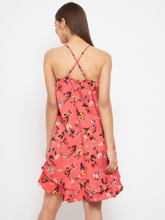 Printed cross back trapeze dress