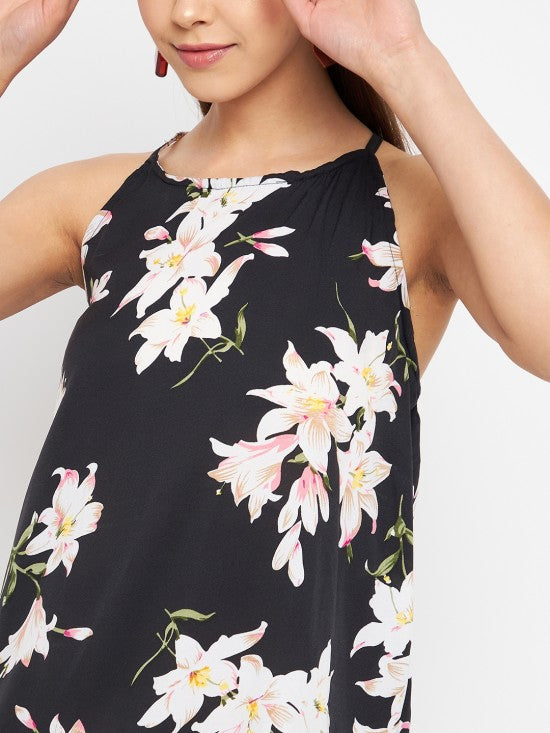 Printed cross back trapeze dress