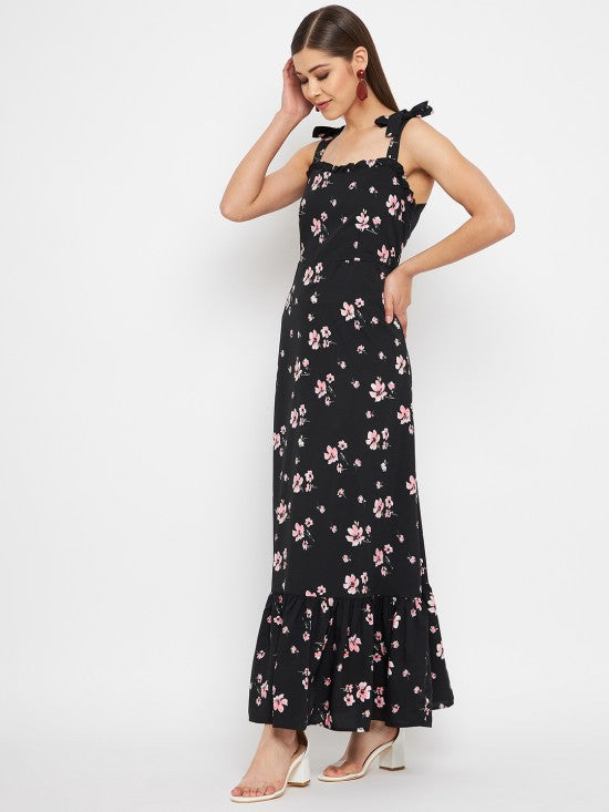Floral printed strappy maxi