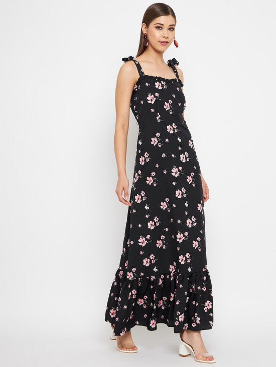 Floral printed strappy maxi