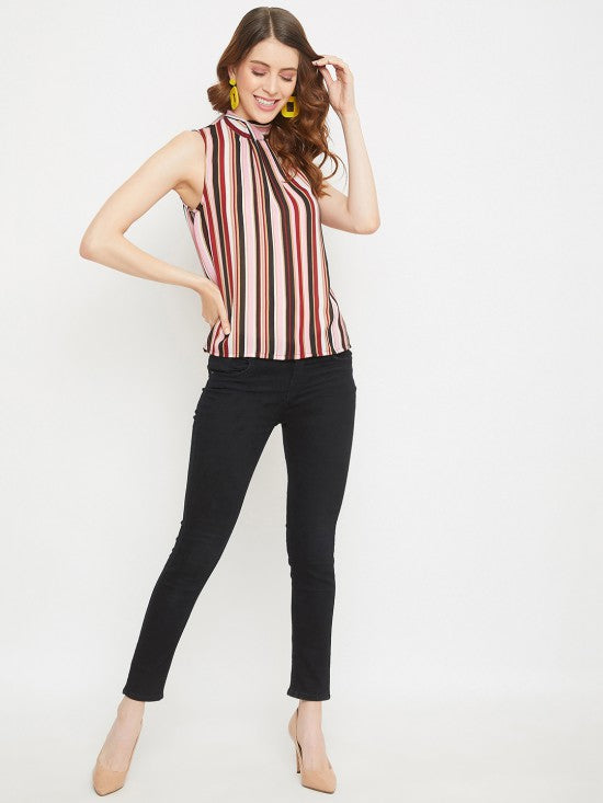 Stripes printed back knot tie top