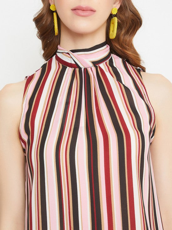 Stripes printed back knot tie top