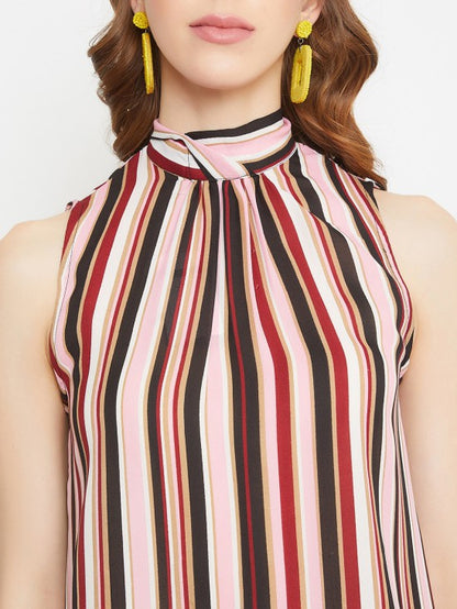 Stripes printed back knot tie top