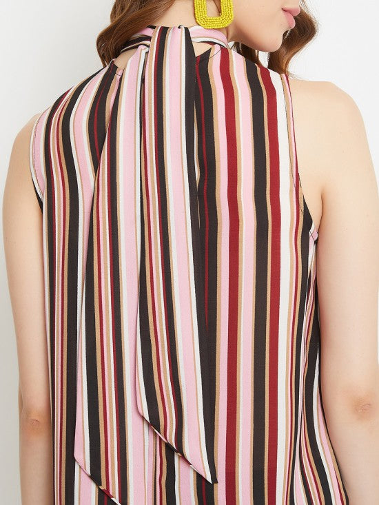 Stripes printed back knot tie top