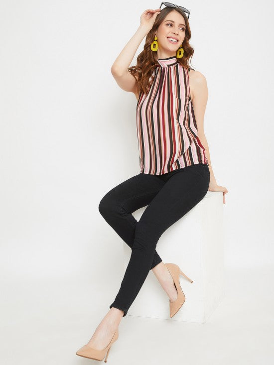Stripes printed back knot tie top