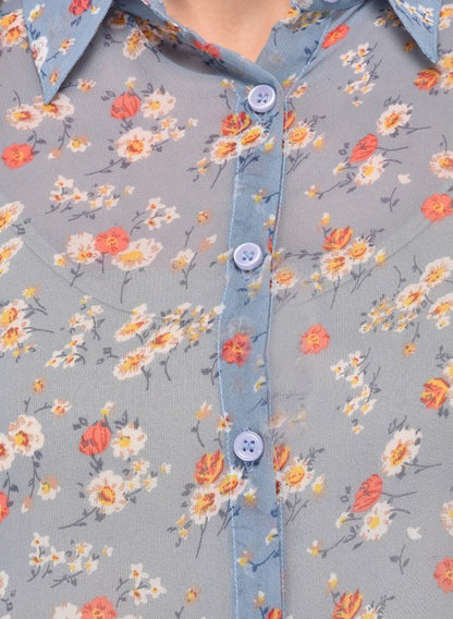 PURYS floral blue shirt