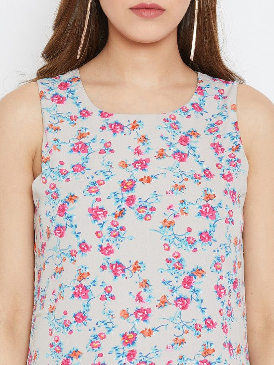 Grey Floral Printed Sleeveless Maxi Dress