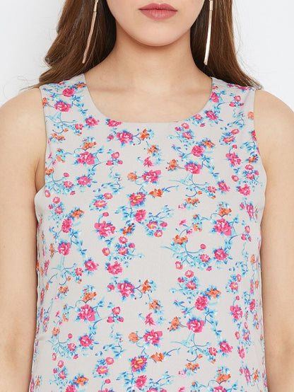 Grey Floral Printed Sleeveless Maxi Dress
