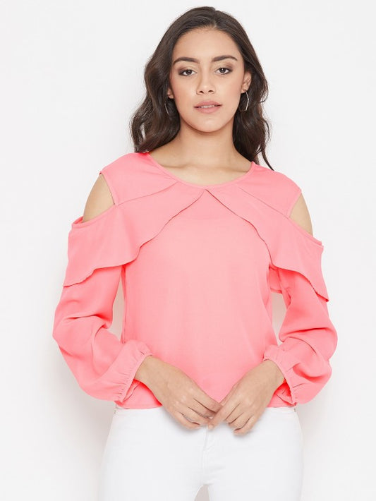 Solid Cold Shoulder Flap Top