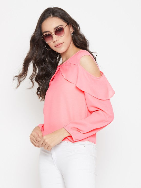 Solid Cold Shoulder Flap Top
