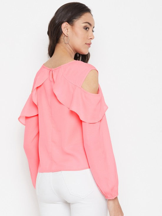 Solid Cold Shoulder Flap Top