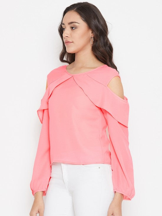 Solid Cold Shoulder Flap Top
