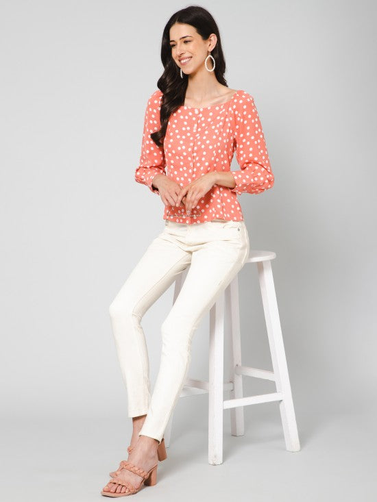 Polka printed blouson top