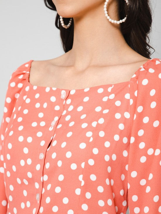 Polka printed blouson top