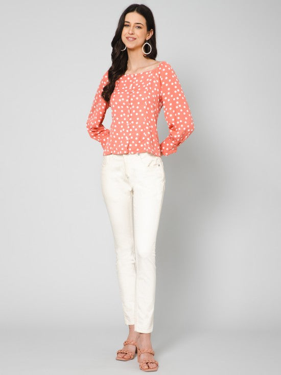 Polka printed blouson top