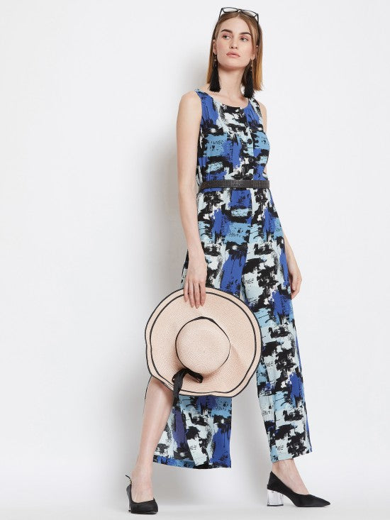Abstract Printed Sleeveless Jumpsuit