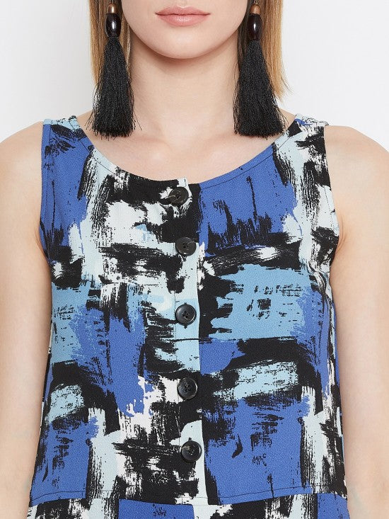 Abstract Printed Sleeveless Jumpsuit