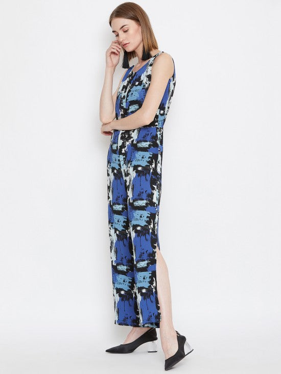 Abstract Printed Sleeveless Jumpsuit