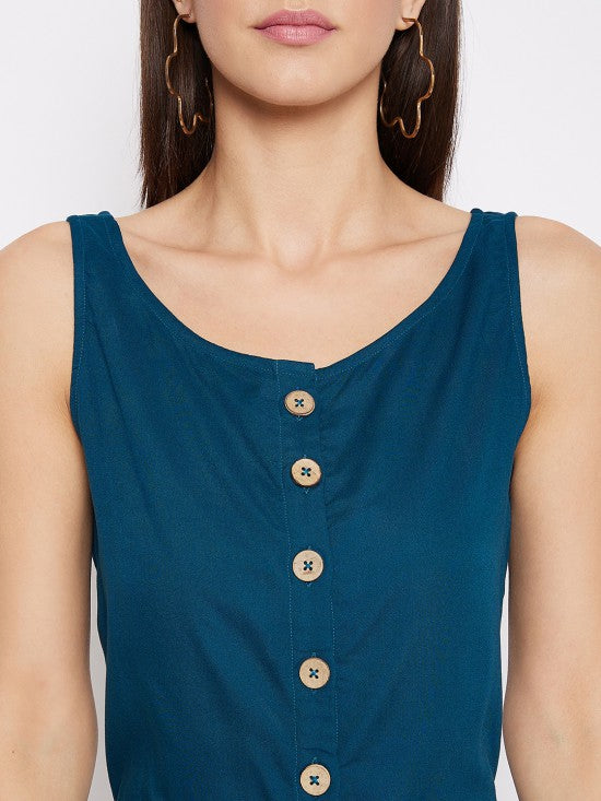 Sleeveless rayon jumpsuit with wooden buttons