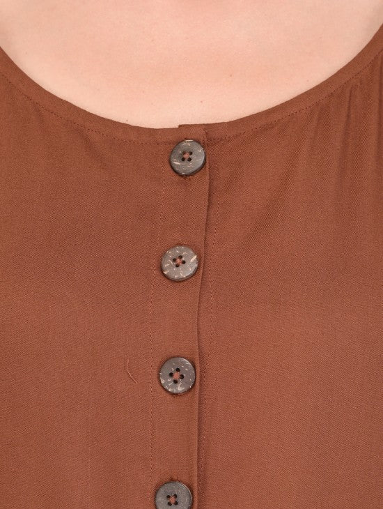 Solid Sleeveless Buttoned Placket Jumpsuit With Pockets