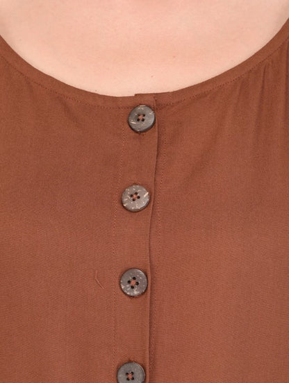 Solid Sleeveless Buttoned Placket Jumpsuit With Pockets