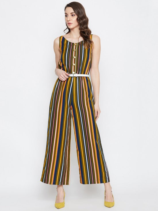 Multi Stripes Mock Placket Jumpsuit