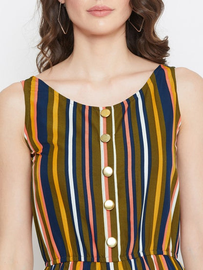 Multi Stripes Mock Placket Jumpsuit