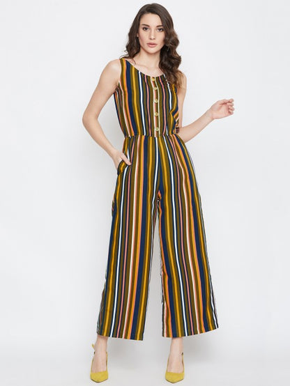 Multi Stripes Mock Placket Jumpsuit